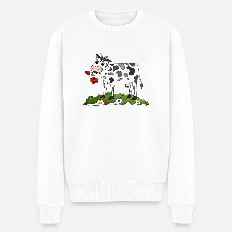 Kuh - Männer Premium Bio Pullover - Weiß