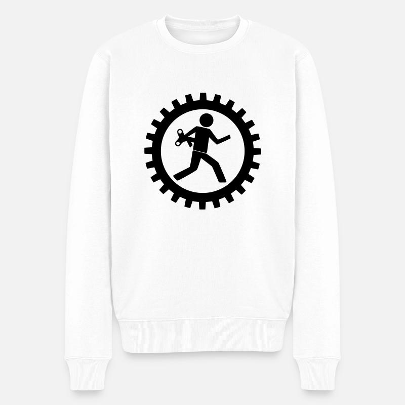 Arbeiter im Zahnrad - Männer Premium Bio Pullover - Weiß
