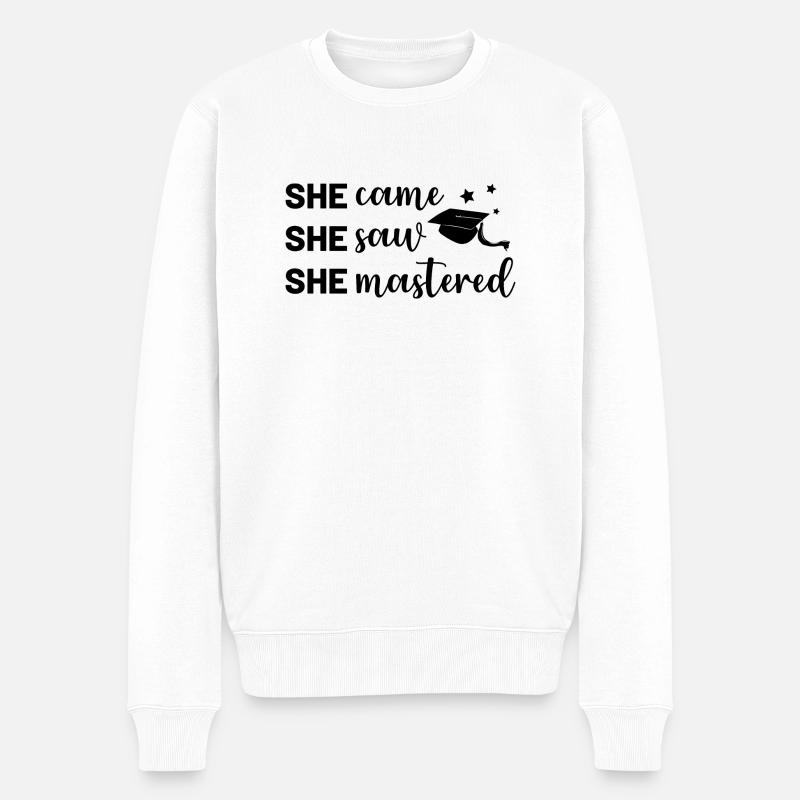 She came She saw She mastered Uni Studium - Männer Premium Bio Pullover - Weiß