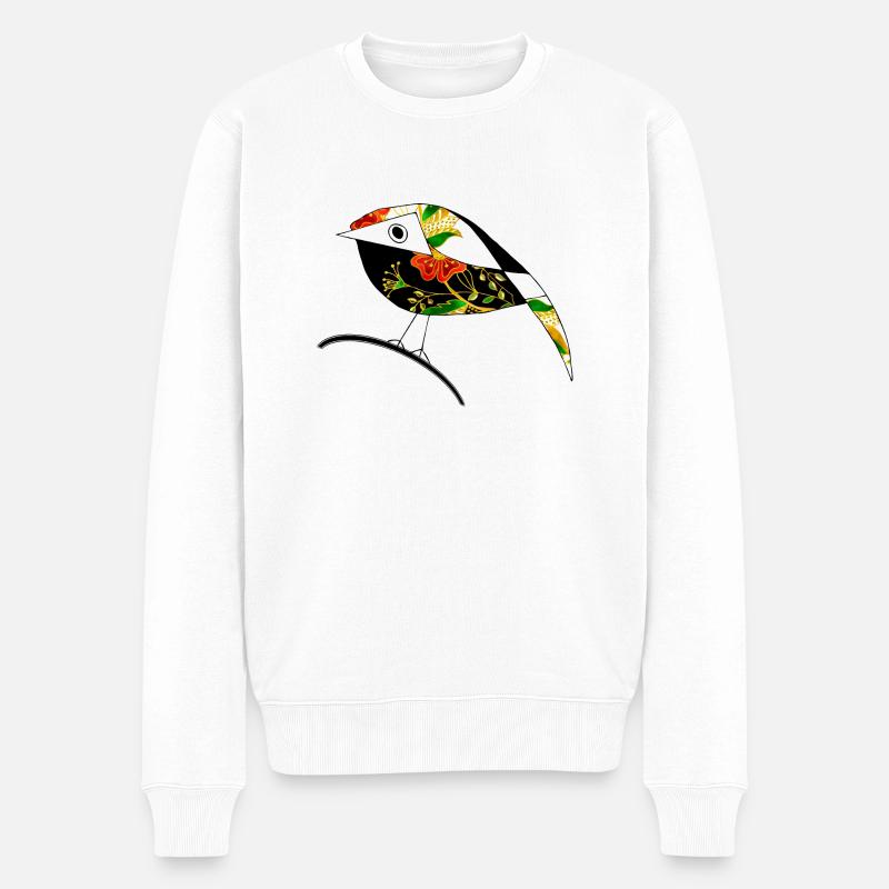 Bunter Vogel - Männer Premium Bio Pullover - Weiß