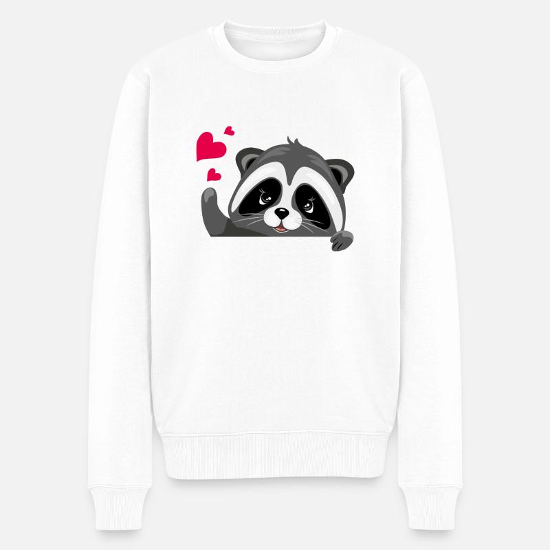 Jeter un coup d’œil mignon raton laveur avec des cœurs - Pull Premium bio Homme - blanc