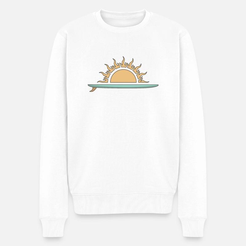 Surfboard mit Sonnenuntergang - Männer Premium Bio Pullover - Weiß