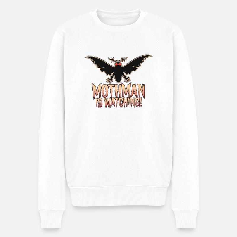 MOTHMAN SCHAUT ZU - Männer Premium Bio Pullover - Weiß