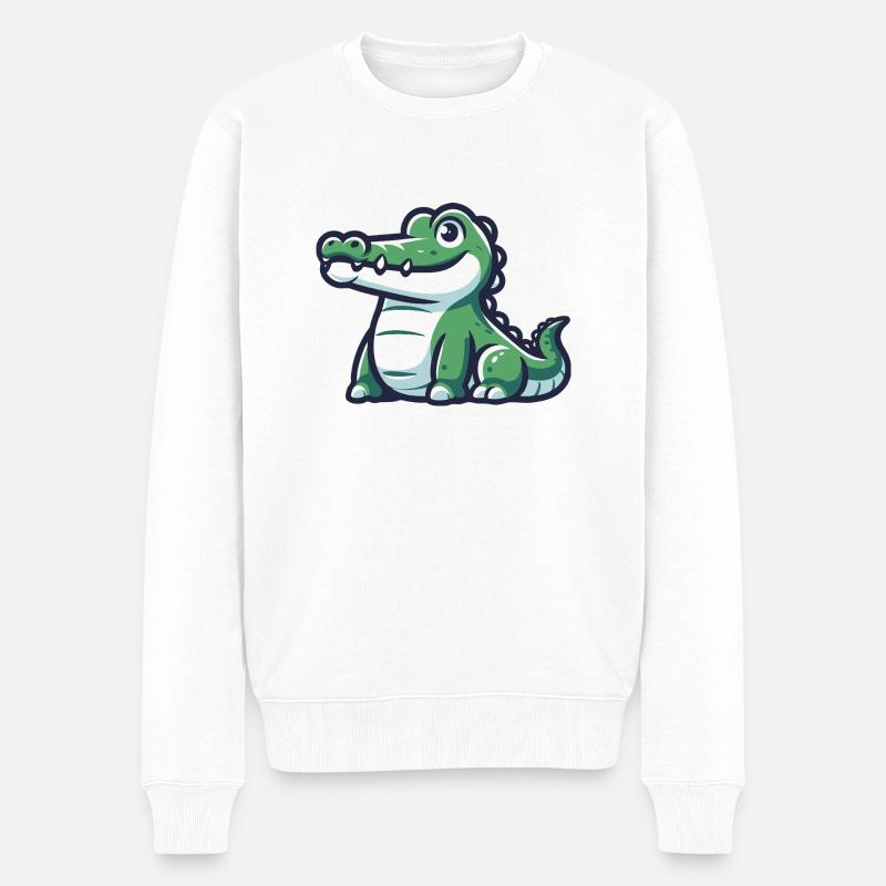 Crocodile amical d’une aventure tropicale - Pull Premium bio Homme - blanc