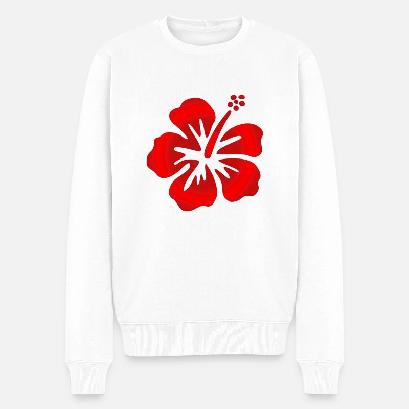 Hibiscus rouge - Pull Premium bio Homme - blanc