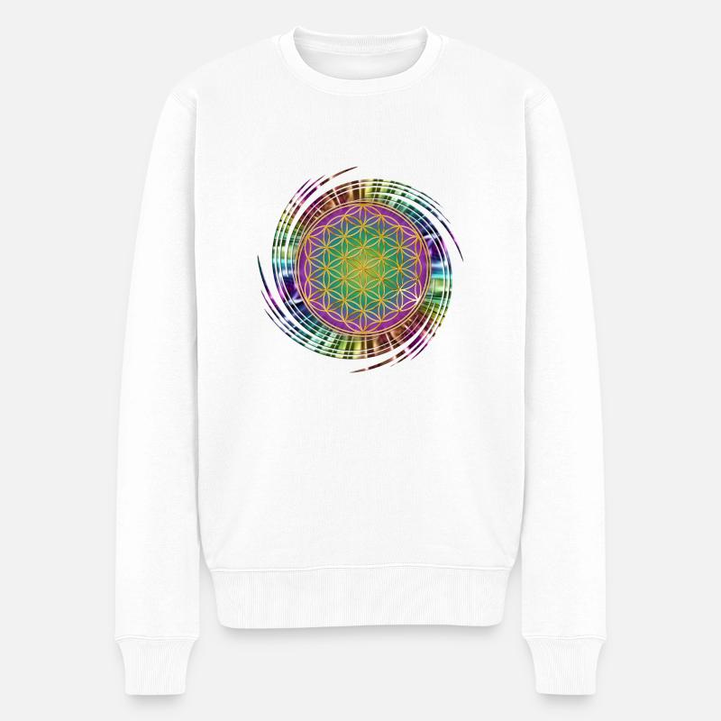 Blume des Lebens - Spirale - Männer Premium Bio Pullover - Weiß