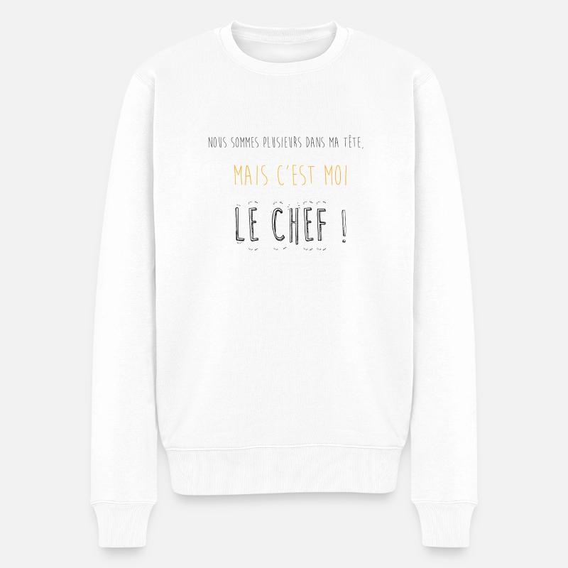 plusieurs dans ma tete mais c'est moi le chef - Pull Premium bio Homme - blanc