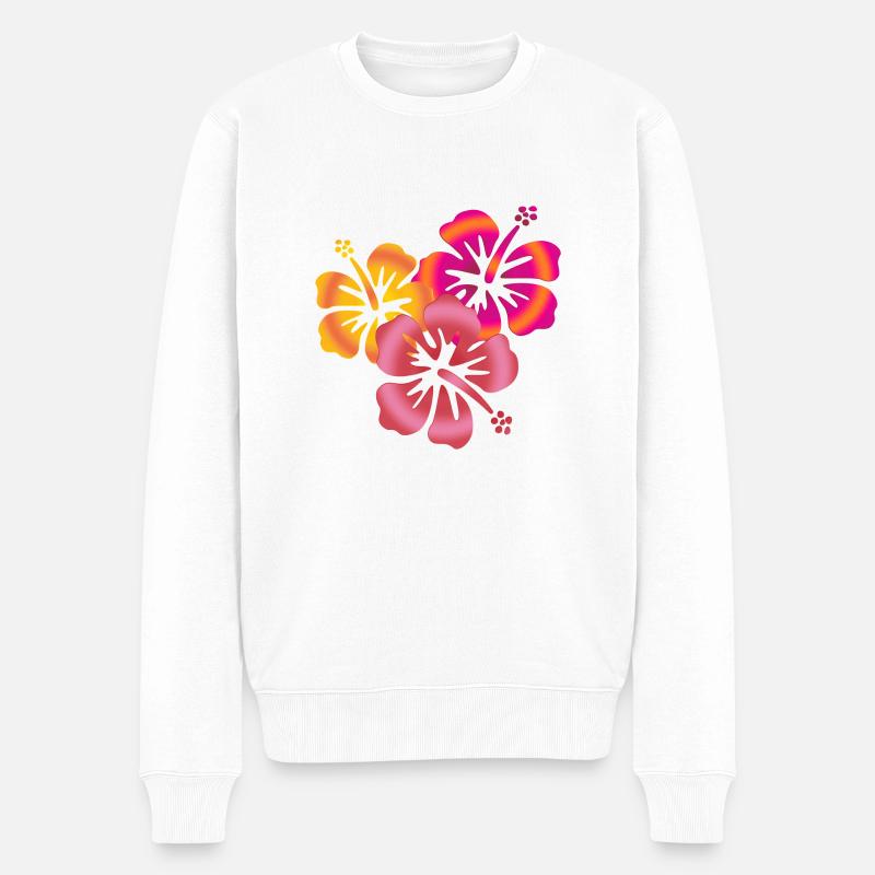 BALI Hibiscus- Blüten - Männer Premium Bio Pullover - Weiß