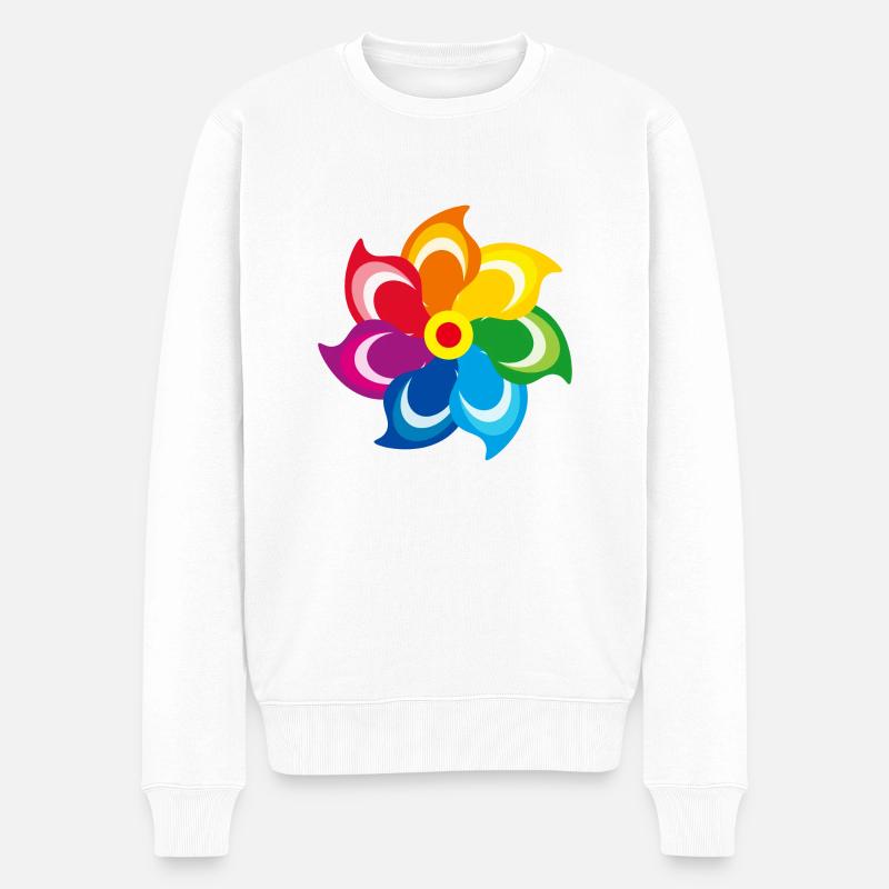 Windmühle Regenbogen Sommerwiese Frühling Farben - Männer Premium Bio Pullover - Weiß