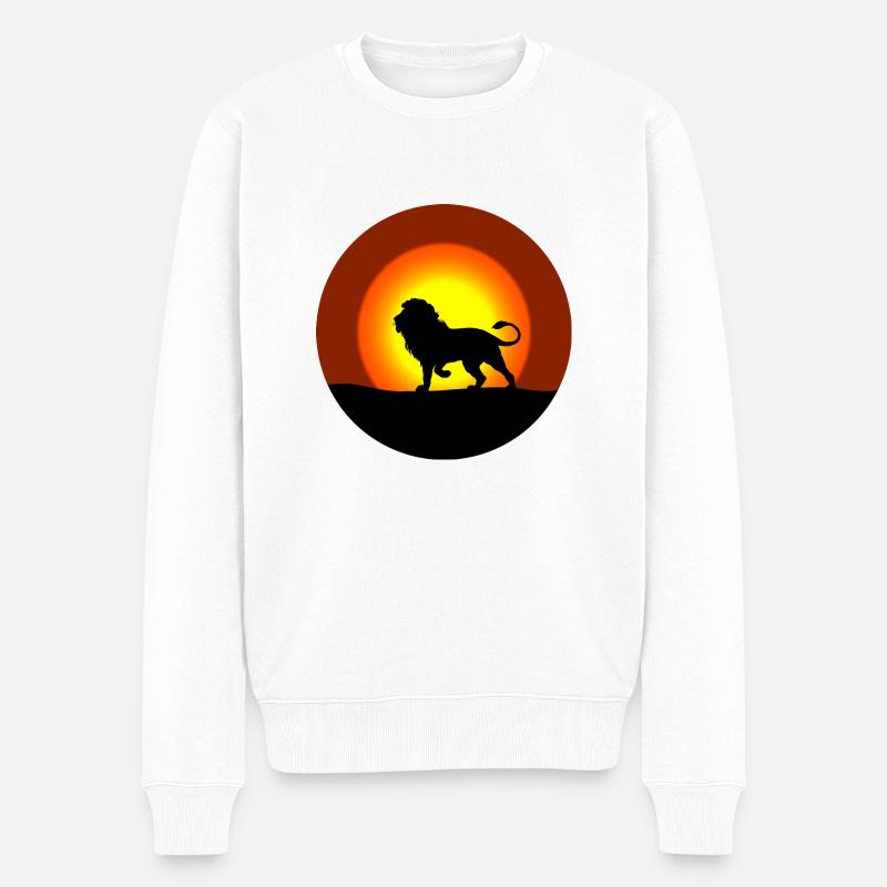 Löwe vor Sonne - Männer Premium Bio Pullover - Weiß