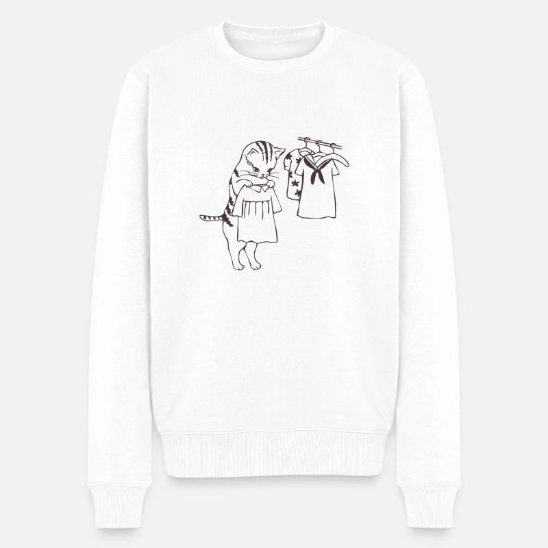 chat - Pull Premium bio Homme - blanc