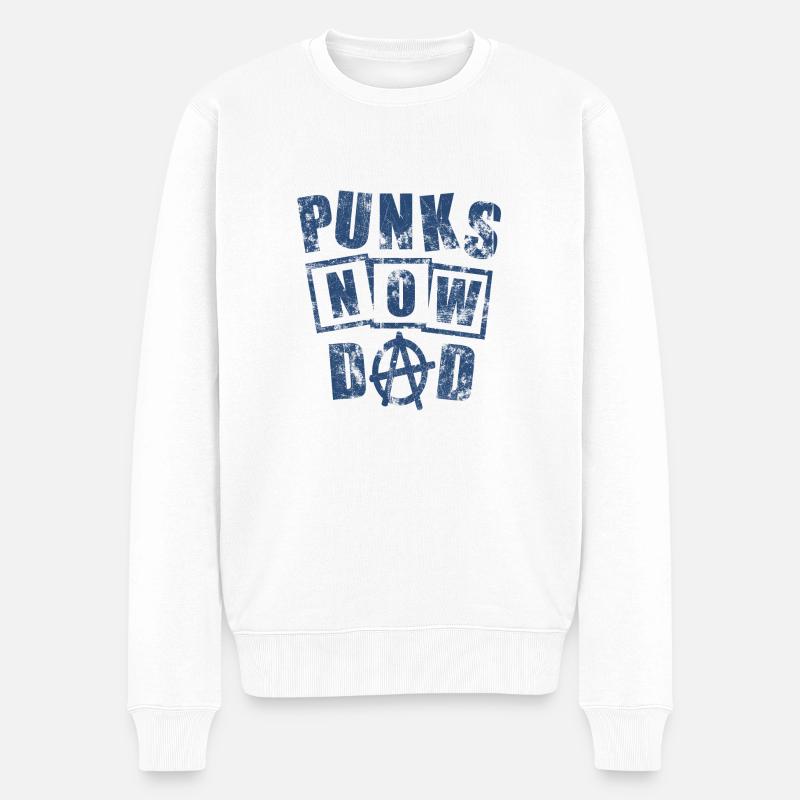 T-Shirt Männer : Punks Now Dad Vintage Grey - Männer Premium Bio Pullover - Weiß