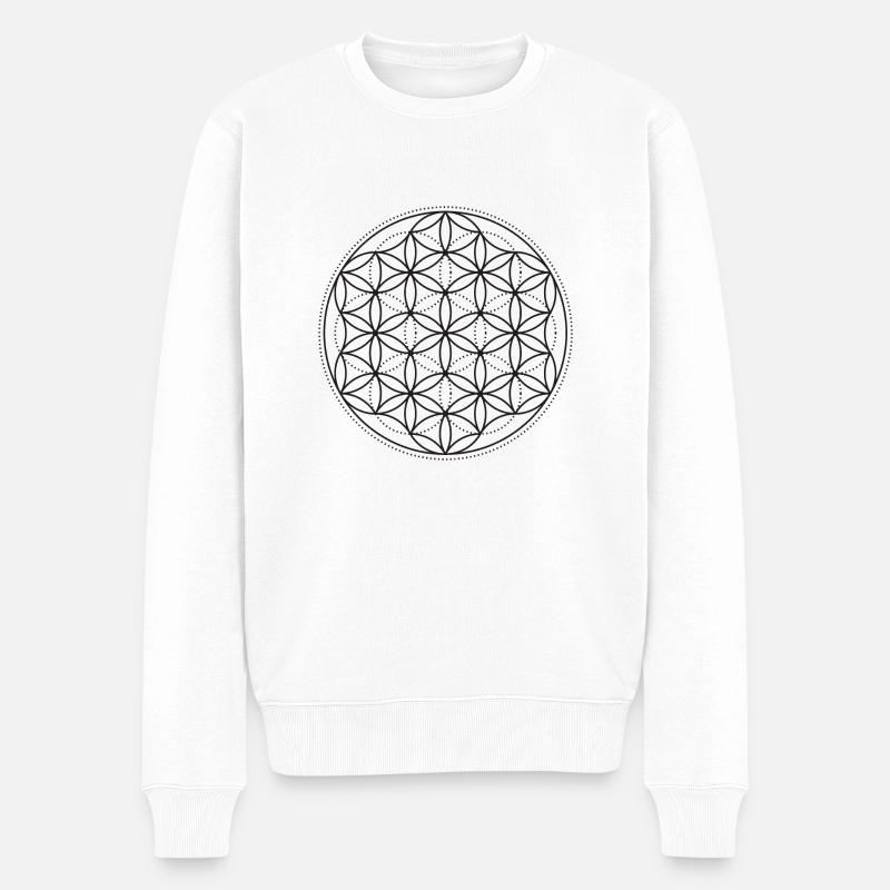 Lebensblume - Männer Premium Bio Pullover - Weiß