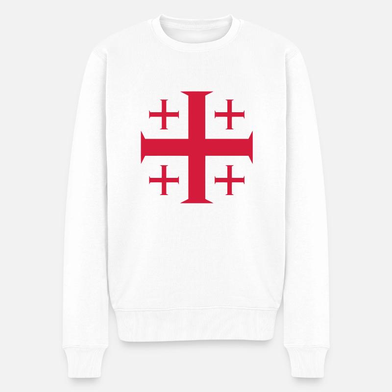 templar cross - Männer Premium Bio Pullover - Weiß