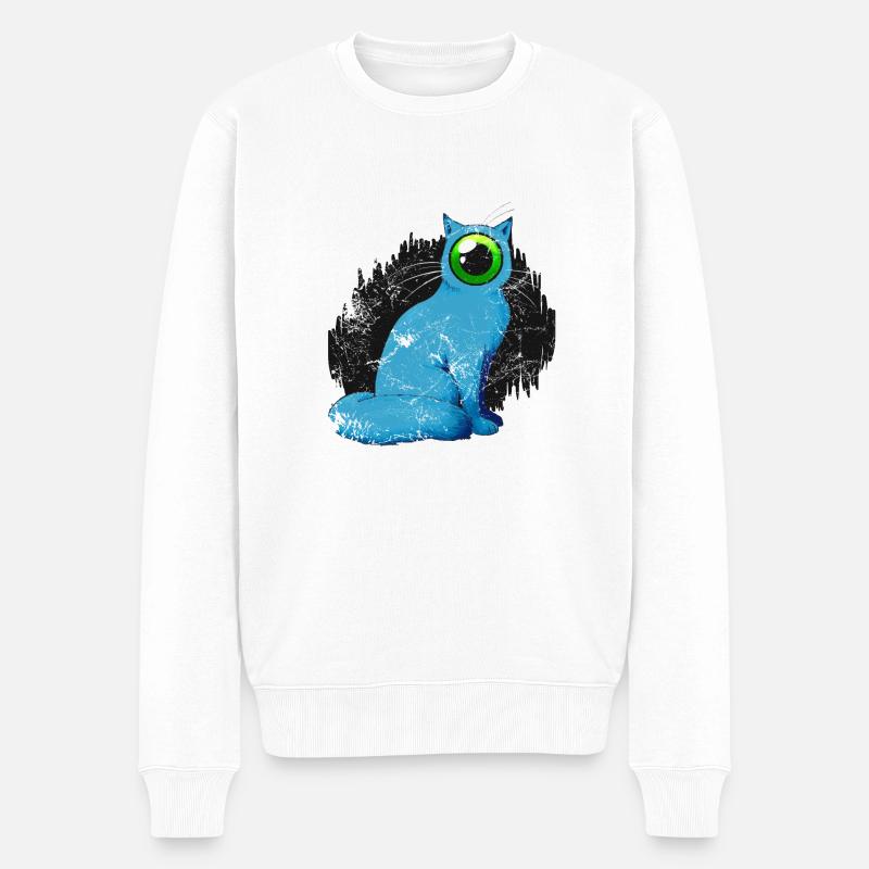 Zyklop Katze Weird - Männer Premium Bio Pullover - Weiß
