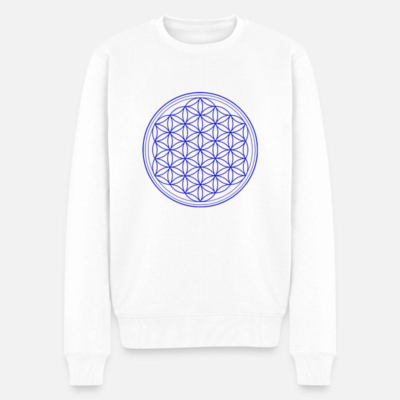 Blume des Lebens in blau - Männer Premium Bio Pullover - Weiß