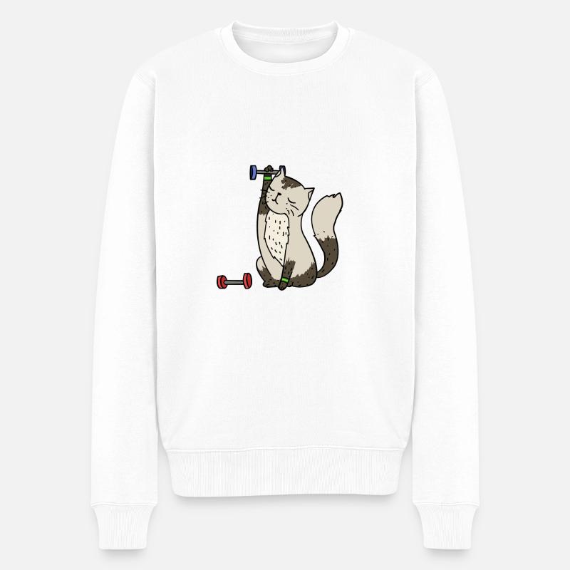 Katze beim Sport - Männer Premium Bio Pullover - Weiß