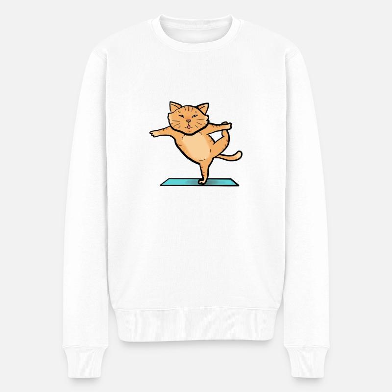 Chat en train de faire du sport - Pull Premium bio Homme - blanc