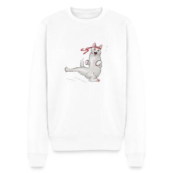 Chat au karaté - Pull Premium bio Homme - blanc - Devant - Thijin (182cm)
