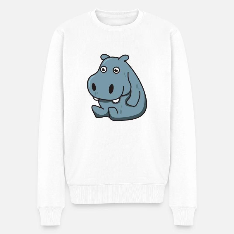 Nilpferd Geschenk Hippo Tier comic niedlich Kind - Männer Premium Bio Pullover - Weiß