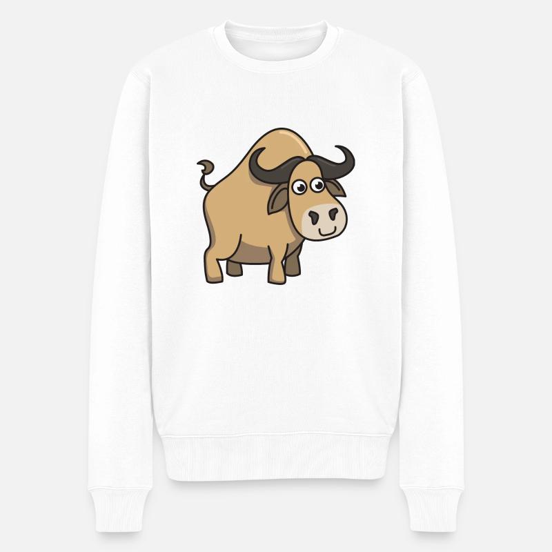 Büffel Comic Geschenk Tier Kind Hörner Tiere Stier - Männer Premium Bio Pullover - Weiß