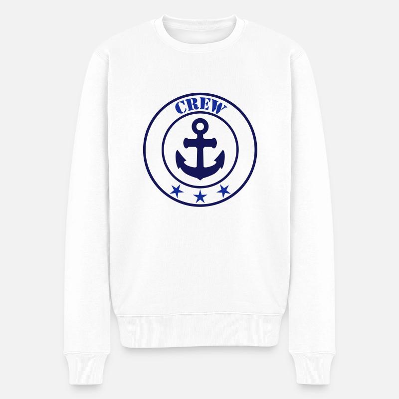Anker Crew Segel Mannschaft Segeln - Männer Premium Bio Pullover - Weiß