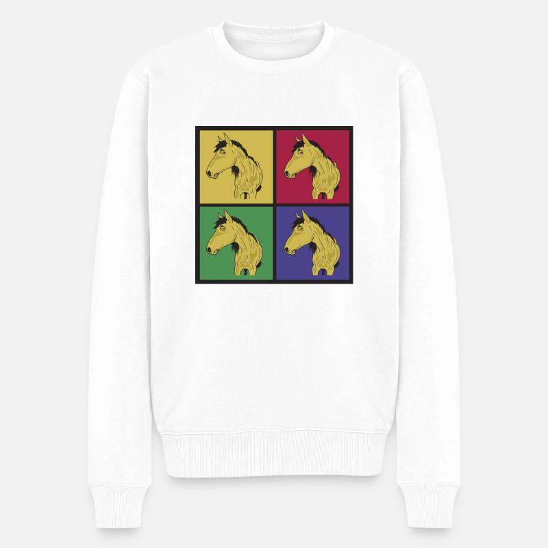 Pferde Pop-Art - Männer Premium Bio Pullover - Weiß