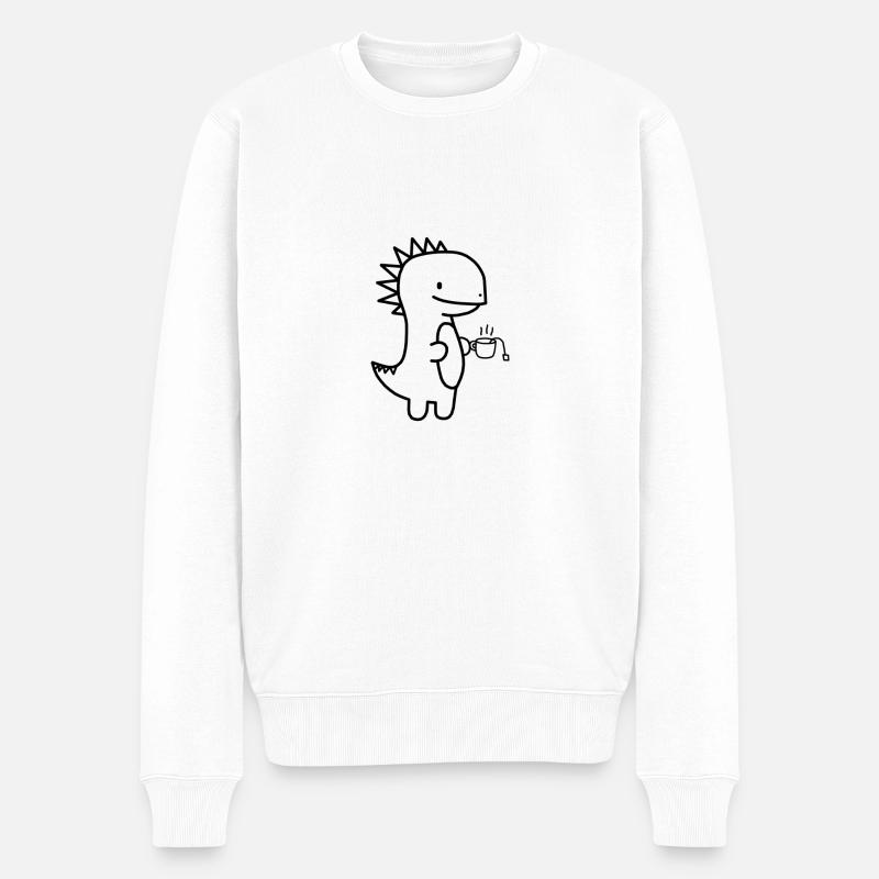 Dinosaurier Tee Kaffee - Männer Premium Bio Pullover - Weiß
