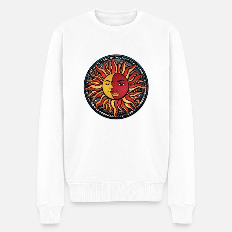 Mandala Kombination Sonne Mond Sun & Moon No.3 - Männer Premium Bio Pullover - Weiß