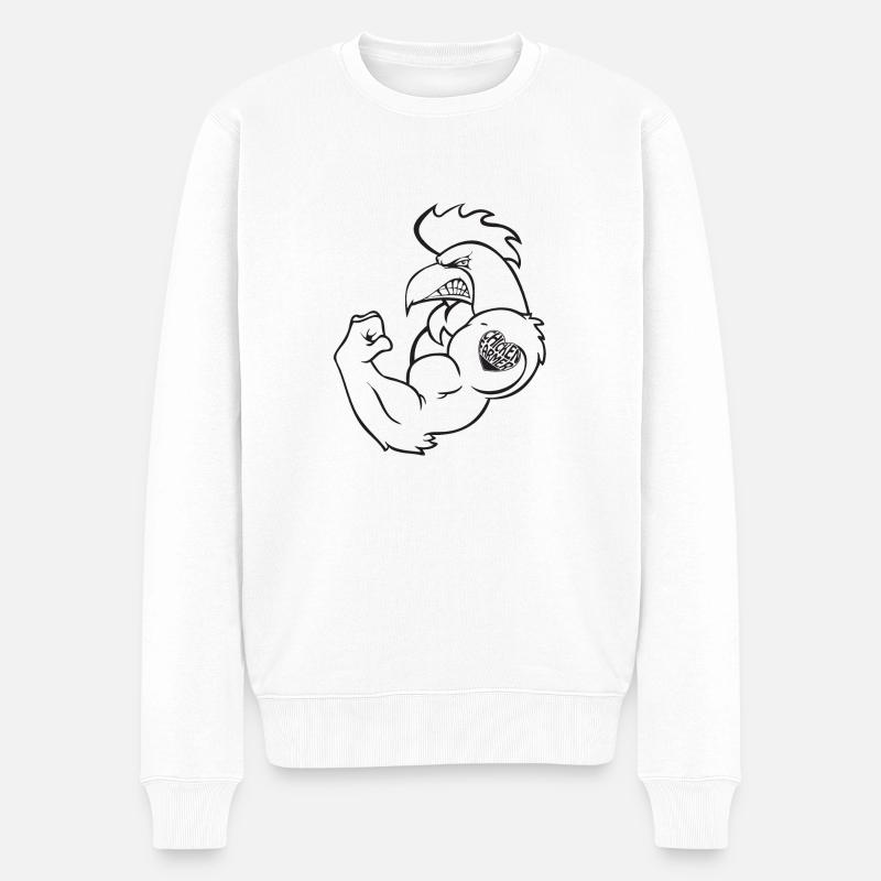 Huhn und Hahn - strong rooster - Männer Premium Bio Pullover - Weiß