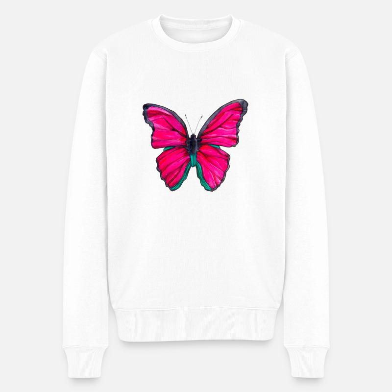 Pinker Schmetterling - Männer Premium Bio Pullover - Weiß