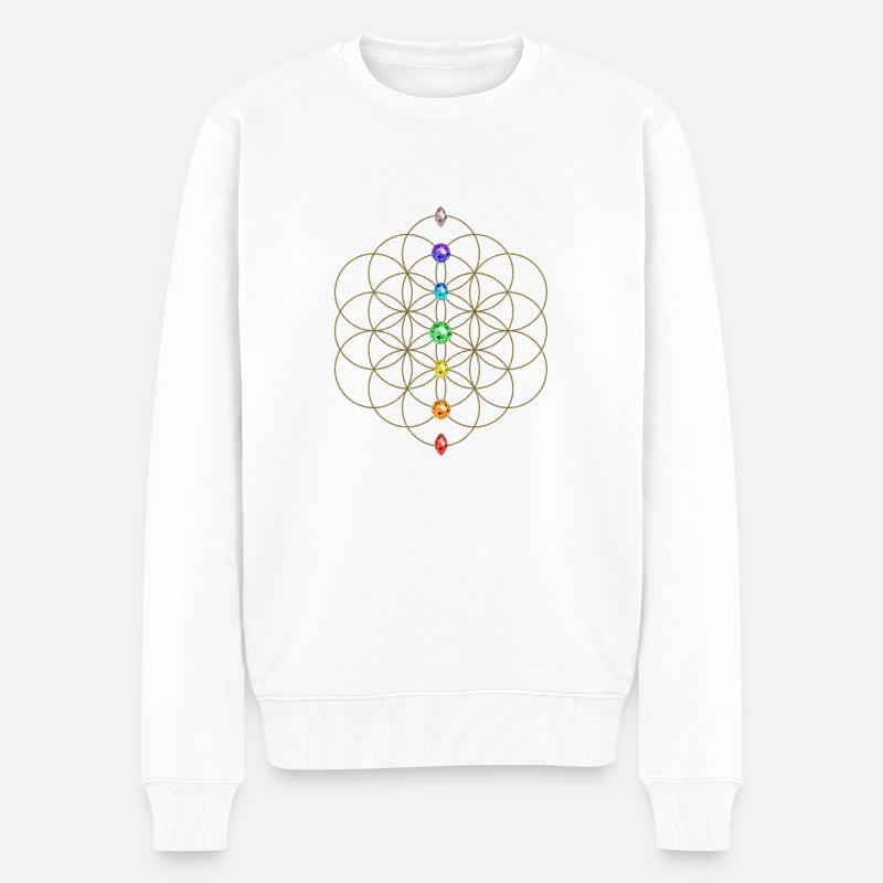 Blume des Lebens, Heilige Geometrie, Lebensblume - Männer Premium Bio Pullover - Weiß