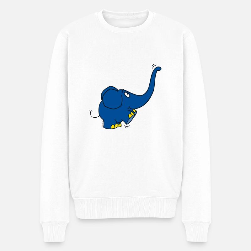 L’éléphant - trompe haute - Pull Premium bio Homme - blanc