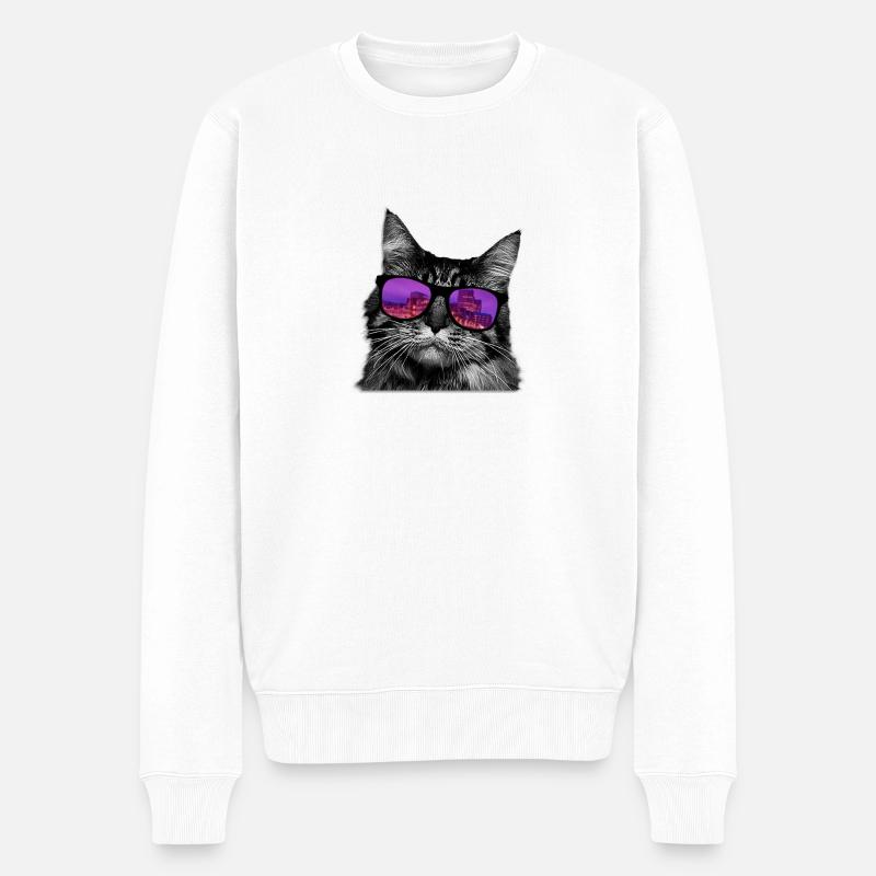 Katze Sonnenbrille Kätzchen Stadt Geschenkidee - Männer Premium Bio Pullover - Weiß