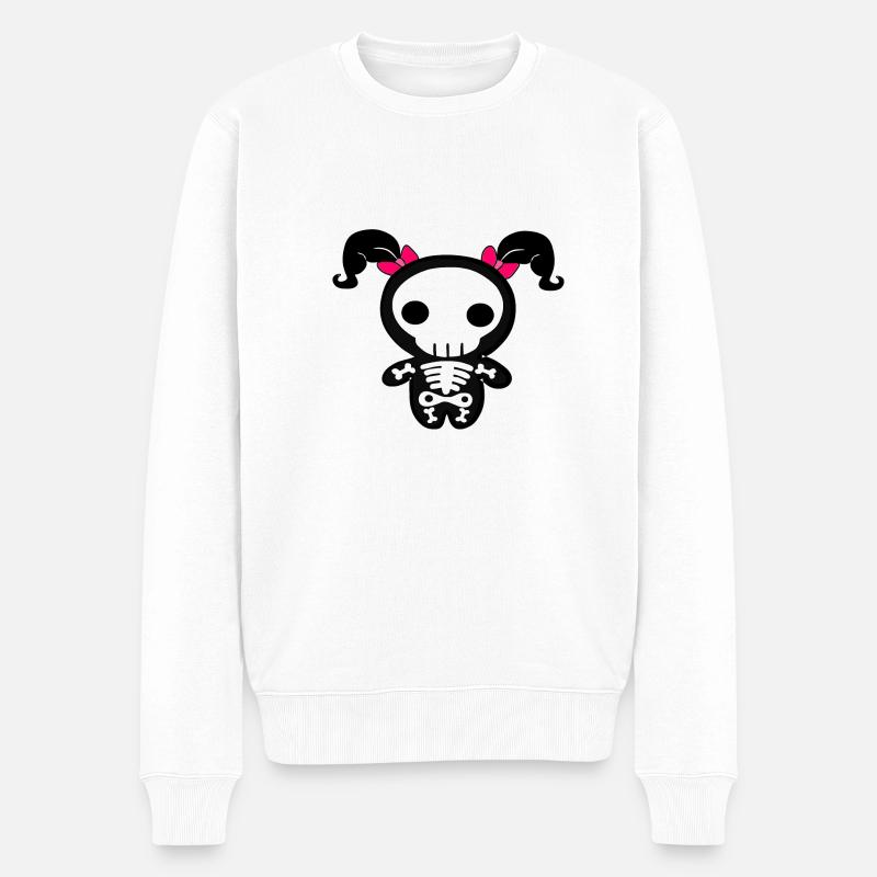 Helloween gerippe Pink Zöpfe gruselig rockabilly - Männer Premium Bio Pullover - Weiß
