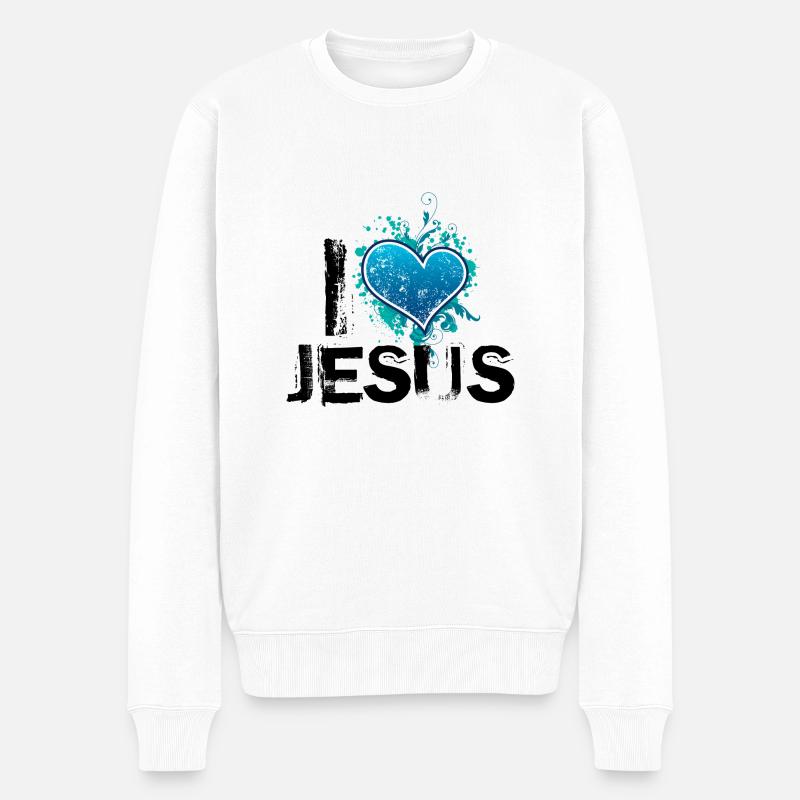i love jesus de - Männer Premium Bio Pullover - Weiß