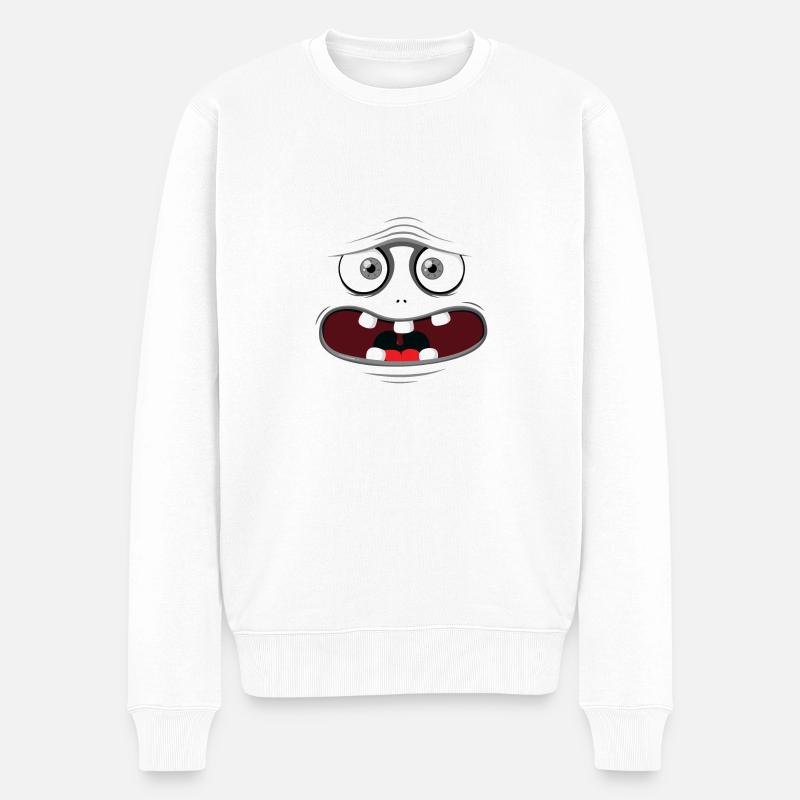 Monster-Gesicht - Grau - Männer Premium Bio Pullover - Weiß