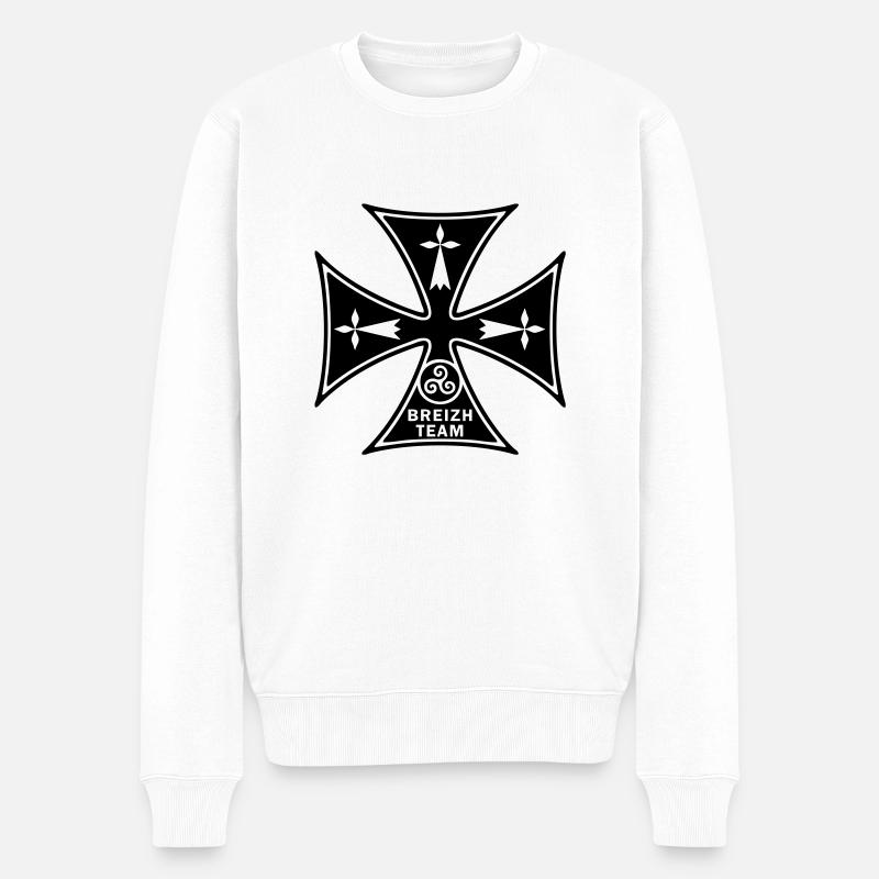 Breizh Hermelin Quer Triskel - Männer Premium Bio Pullover - Weiß