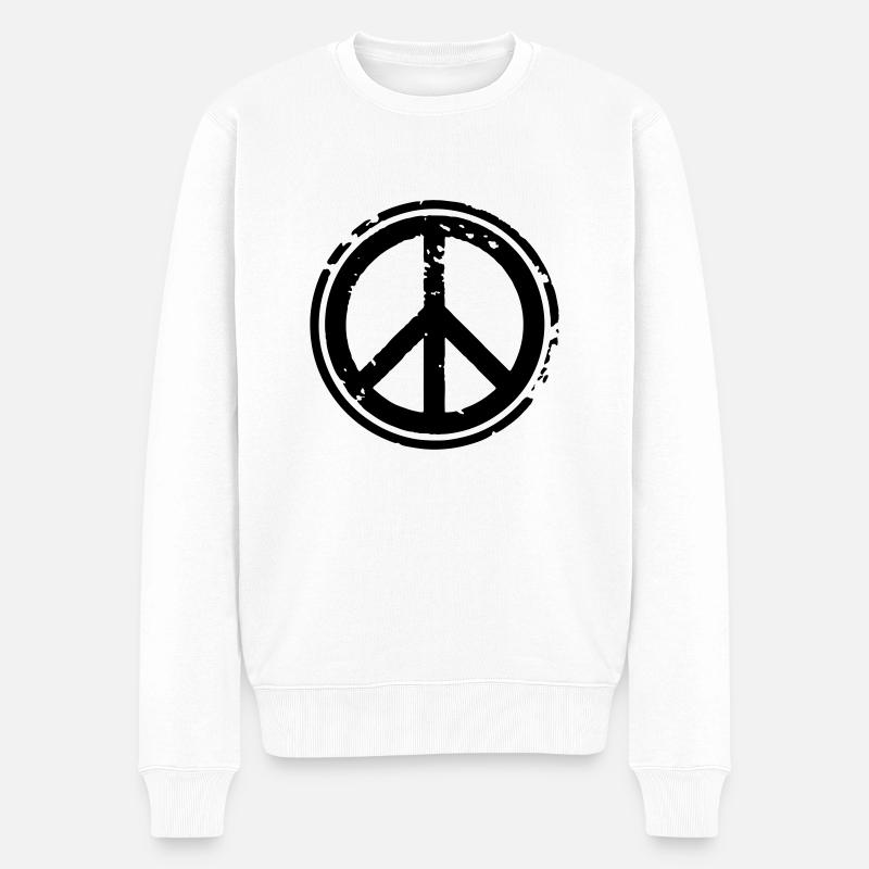 Peacezeichen Friedenssymbol Used Look Grunge Peace - Männer Premium Bio Pullover - Weiß