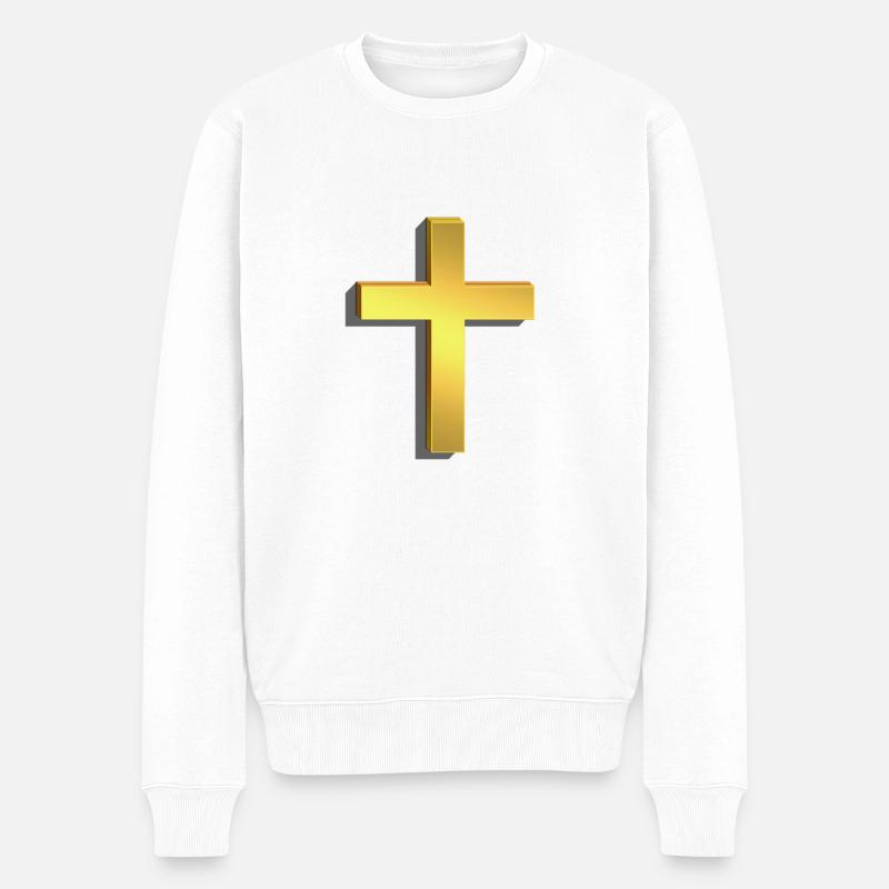 Goldenes Kreuz 3D - Männer Premium Bio Pullover - Weiß
