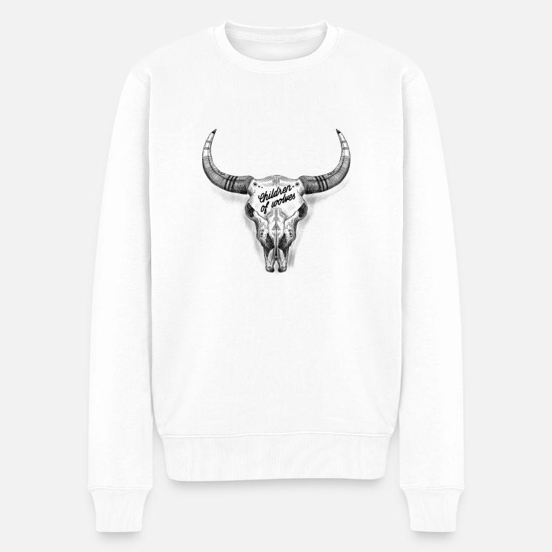 Badass Schädel Bison Design - Männer Premium Bio Pullover - Weiß