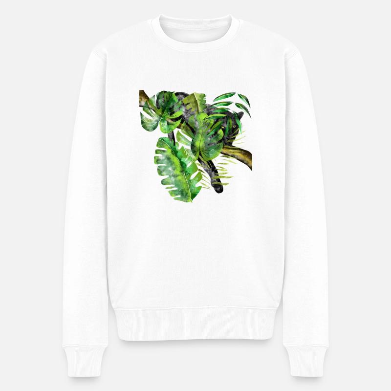 Jaguar Le chasseur noir dans la jungle - Pull Premium bio Homme - blanc
