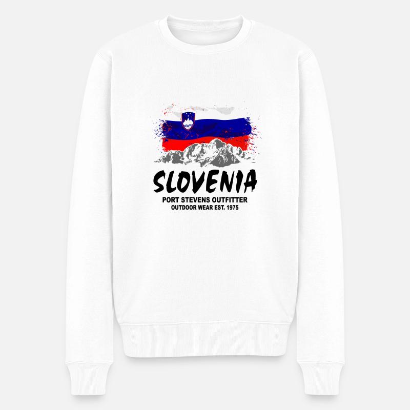 Slovenia - Mountains & Flag - Männer Premium Bio Pullover - Weiß