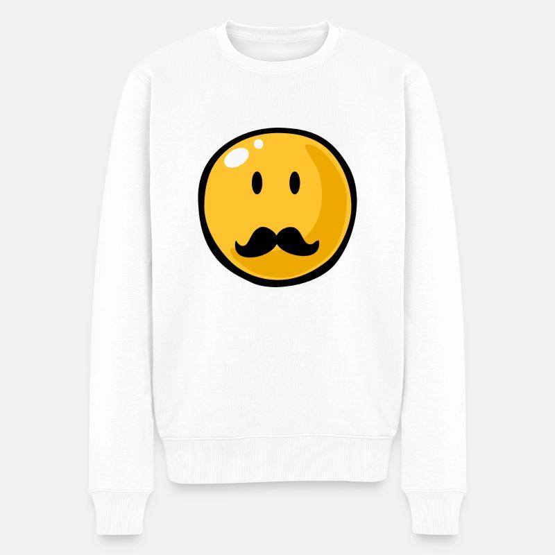Smiley Mustache - Männer Premium Bio Pullover - Weiß