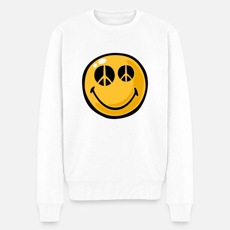 Smiley peace eyes - Männer Premium Bio Pullover - Weiß