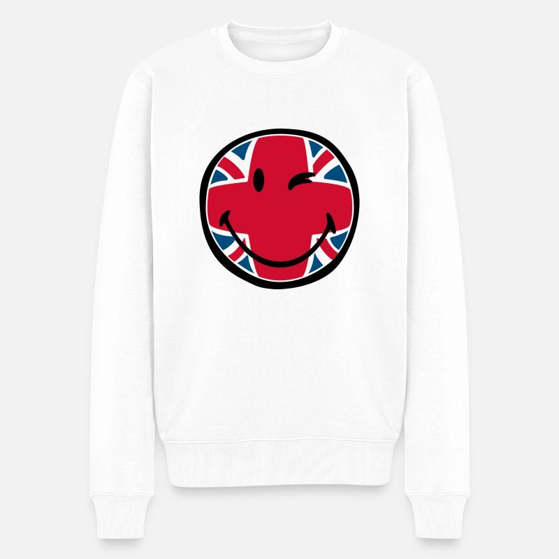 Smiley Geat Britain - Männer Premium Bio Pullover - Weiß