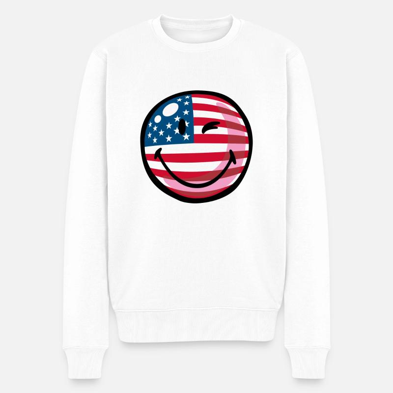 Smiley USA - Männer Premium Bio Pullover - Weiß