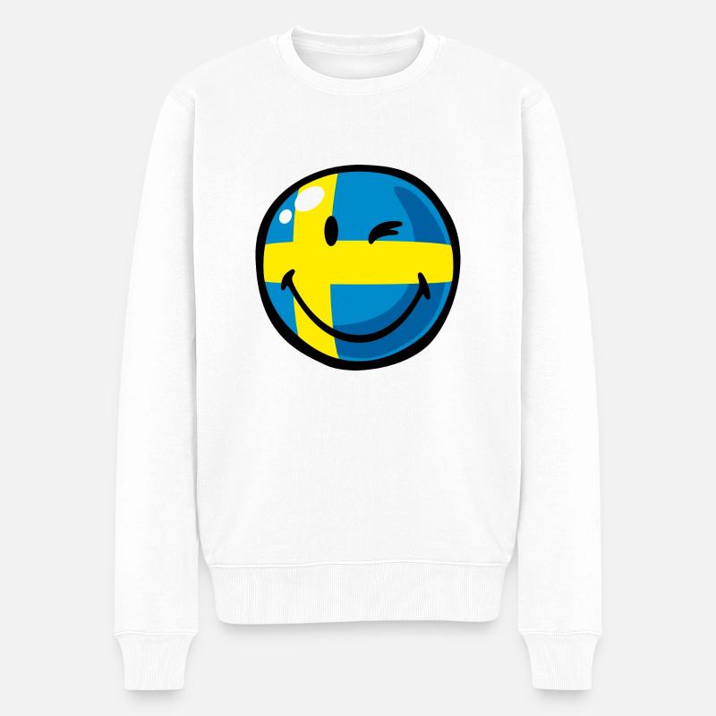 Smiley Flag Sweden - Männer Premium Bio Pullover - Weiß