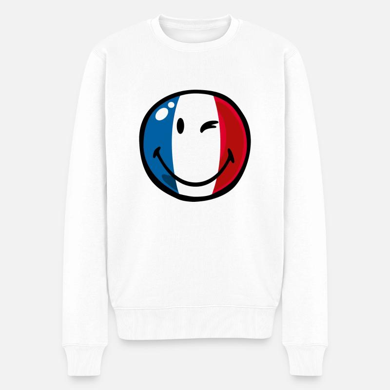 Smiley Flag France - Männer Premium Bio Pullover - Weiß