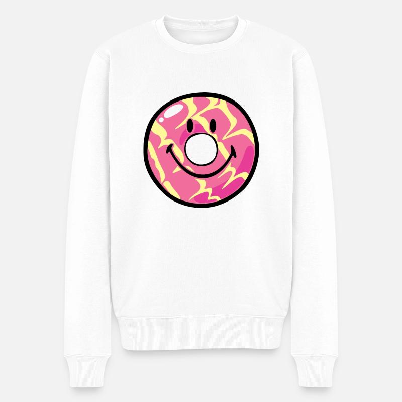 Smiley Donut Vanilla Ripple - Männer Premium Bio Pullover - Weiß